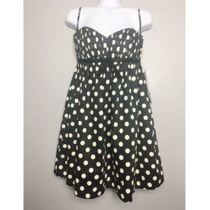 Vintage Betsey Johnson Dress Womens Strapless Black Cream Polka Dot Bow Mini NEW